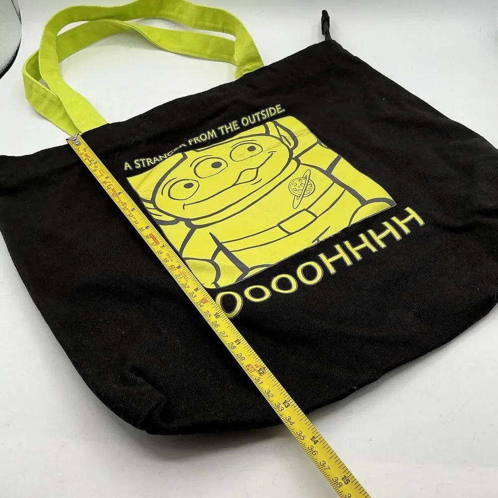 Disney Pixar Toy Story Alien Black Canvas Zip Tote Bag Green Handles 16”